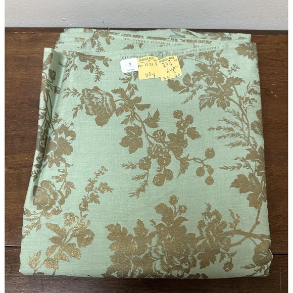 Vtg MCM Retro Green Gold Metallic Floral Rose Craft Upholstery Fabric 6 Yard NEW